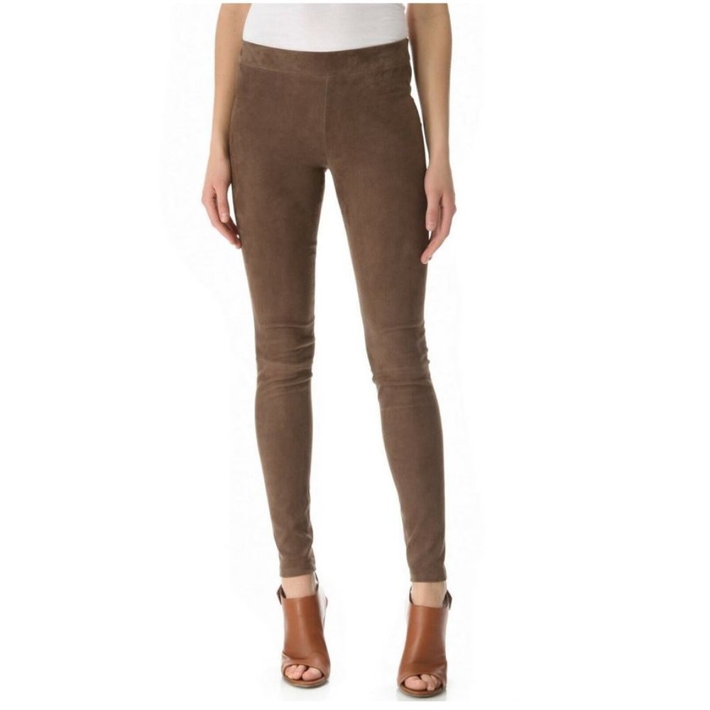 Vince Suede Lambskin Leggings Mahogany Brown Pant Size Small